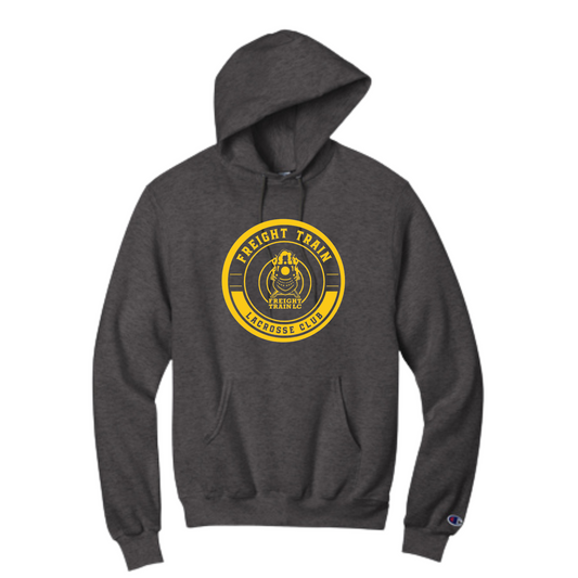 FREIGHT TRAIN LACROSSE CLUB CIRCLE LOGO CHAMPION POWERBLEND ADULT HOODIE - CHARCOAL HEATHER