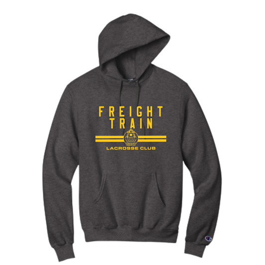 FREIGHT TRAIN LACROSSE CLUB DOUBLE LINE CHAMPION POWERBLEND ADULT HOODIE - CHARCOAL HEATHER