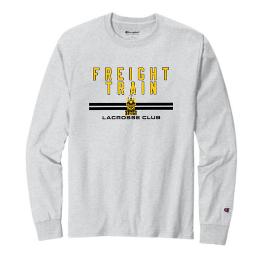 FREIGHT TRAIN LACROSSE CLUB DOUBLE LINE ADULT LONG-SLEEVE CHAMPION TEE - ASH GRAY