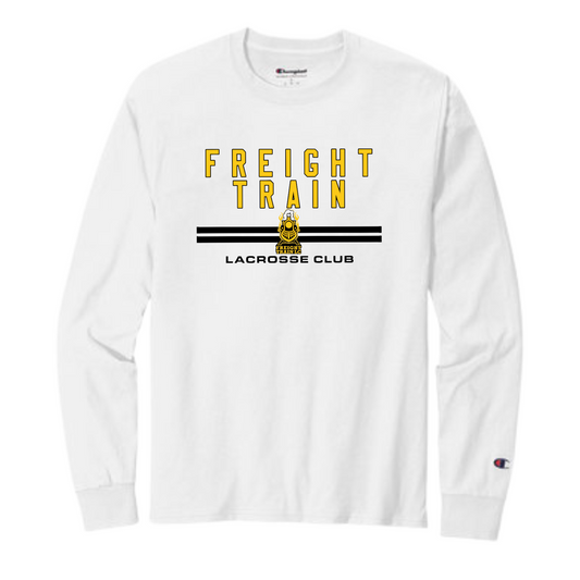 FREIGHT TRAIN LACROSSE CLUB DOUBLE LINE ADULT LONG-SLEEVE CHAMPION TEE - WHITE