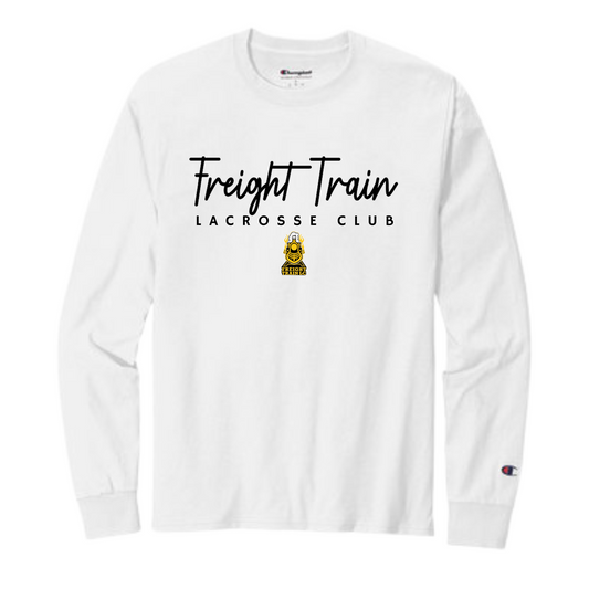 FREIGHT TRAIN LACROSSE CLUB SCRIPT ADULT LONG-SLEEVE CHAMPION TEE - WHITE