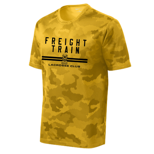 FREIGHT TRAIN LACROSSE CLUB DOUBLE LINE SPORT-TEK CAMOHEX ADULT TEE - GOLD
